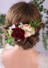Chic Flower Hair peig rouge Rose mariage accessoires de cheveux de mariée femelle femelle glamour de cheveux classiques vigne épingles de cheveux pour femmes