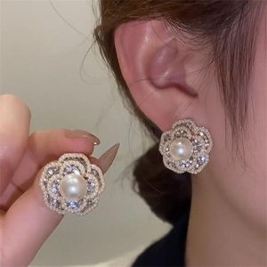 Chic fleurs boucles d'oreilles pour femmes bijoux véritable 100% 925 Sterling mode coréenne perle luxe fête exquise boucle d'oreille