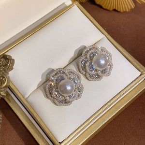 Chic Bloemen Oorbellen voor Vrouwen Sieraden Echt 100% 925 Sterling Fashion Koreaanse Parel Luxe Party Prachtige Earring2986