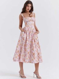 Chic Garden Party Black Sundress Nieuw in hoogwaardige meisjes Zoet uit Outfits Kleding Summer Midi -jurken 2023