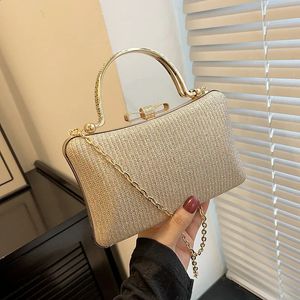 Chique glitter pailletten diamanten koppeling handtas dames metaal tophandgreep pu lederen vierkante strass messenger tas ketting tas doos 240401