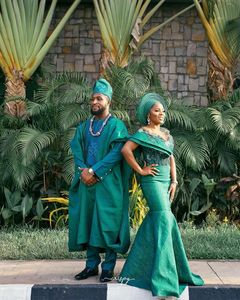 Chique groene avondjurk ASO EBI-stijl satijn mousserende kant appliques plus size africa prom feestjurken