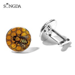 Chic miel abeille nid d'abeille boutons de manchette hommes femmes mode hexagone géométrique ruche motif bouton de manchette accessoires d'affaires