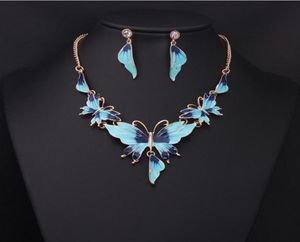 Ensemble de bijoux chic en alliage de résine, collier et boucles d'oreilles en forme de papillon, pour fête et mariage, 1042581