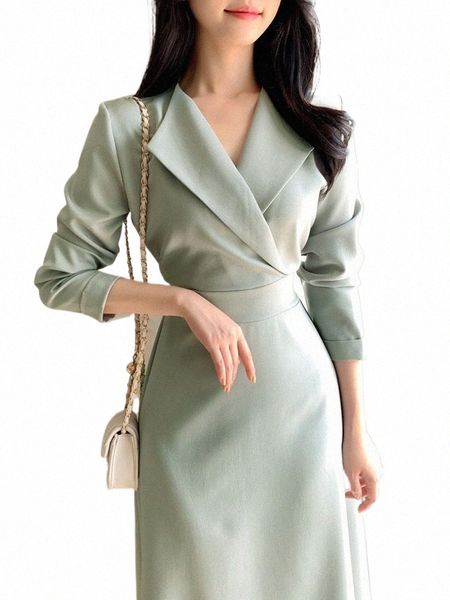 Vêtements coréens chics Design 2022 Femmes Automne Printemps Date Filles Mignon Col V Élégant Dame À Lacets Rétro Vintage Volants Lg Dr I3k0 #