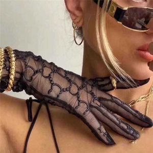 Chic Lettre Broderie Dentelle Gants Crème Solaire Drive Mitaines Longue Maille Gant Cadeau LEF3