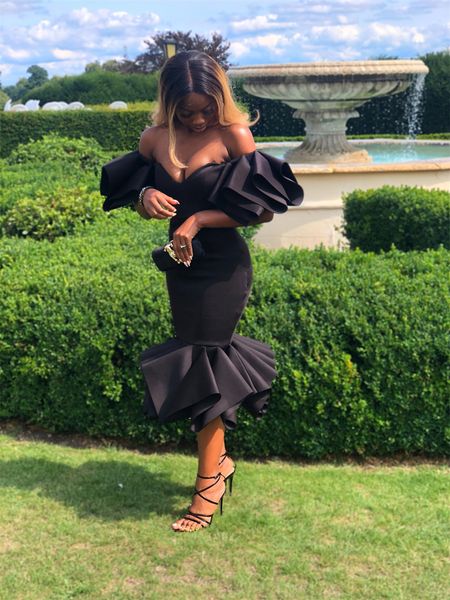 Chic Little Black Aso Ebi Prom Dress per le donne africane nigeriane Lunghezza midi Mermaid Evening Dinner Party Dresses 2023 Birthday Homecoming Club Short Cocktail 2023