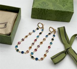 Boucles d'oreilles en diamant de couleur longue chic pendentifs pendents femmes en strass gouttes d'oreilles colorées cadeaux de Noël avec box4287081457849