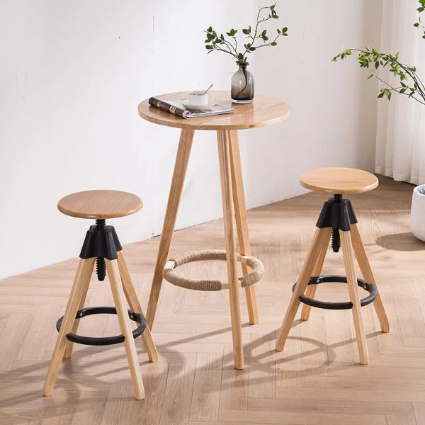 Tabouret de thé au lait chic en bois solide hauteur réglable siège rotatif idéal pour les cafés et les barres élégantes et fonctionnelles