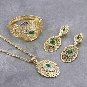 Ensemble de bijoux de mariage marocain Chic, couleur or, boucles d'oreilles, manchette, Bracelet, pendentif, collier arabe creux en métal, cadeau 249e