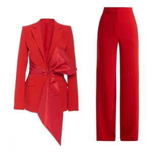 Chique Moeder Van De Bruid Broek Past Boog Ontwerp 2022 Mode Rode Loper Toga Vrouwen Tuxedos Avond Prom Party Blazer Bruiloft Gast Jurken Jas Broek