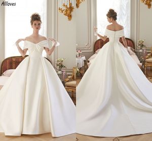 Chic hors épaule princesse robe de bal robes de mariée Simple élégant Satin dos boutons mariée robes de réception balayage train femmes robe de mariée Robes de Mariee CL3408