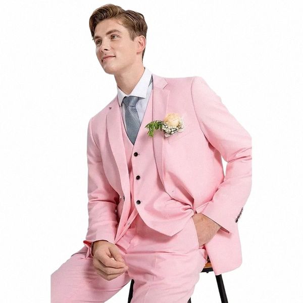 Chic Rose Hommes Costumes 3 Pièce Angleterre Style Formel Marié Mariage Tuxedo Élégant Prom Party Costume Homme Slim Fit Blazer + Gilet + Pantalon L2hi #