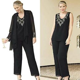 Chique plus size chiffon moeder van de bruid jurken Aline Vneck Empire taille moeder van bruidegom jurk pant pakken avondjurken7193195