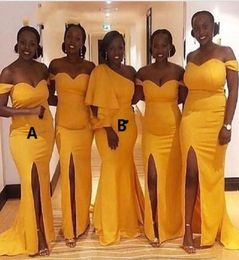 Chic Plus taille jaune 2022 Robes de demoiselle d'honneur plus taille avec une fente sexy une épaule de sirène robe de mariée africaine pour 9571402