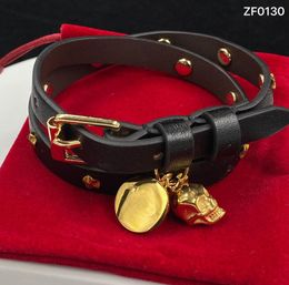 Chique punk lederen riem bedelarmbanden 18K vergulde schedel hanger armband ketting voor vrouwen klassieke hiphop sieraden