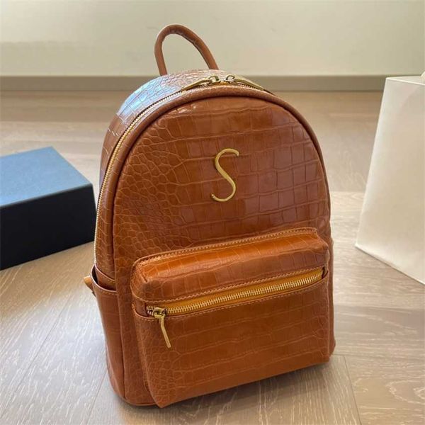 Chic S-Letter Women Designer Sac à dos sac Brown Alligator sacs à dos sacs BABAGES FACHE FORME Classic Back Capacine Back Pack Schoolbag