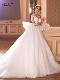 Chic Sliky Tul Jewel Full mangas A-Line Wedding Vesting Beading Applicly Applices encaje elegantes vestidos de novia bordados con falda corta extraíble