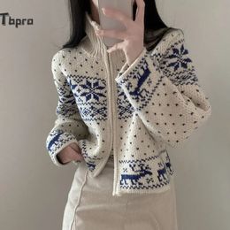 Chic flocon de neige pull zippé manteau Style coréen noël doux col roulé sweat hiver femmes mode rue vêtements d'extérieur 240112