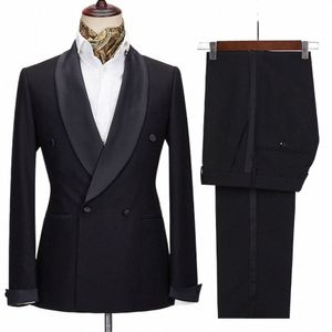 Elegantes trajes de hombre sólidos de 2 piezas Fi Shawl Lapel Blazer cruzado con pantalones Fiesta formal Fiesta de graduación Boda Esmoquin Slim Fit 90gZ #