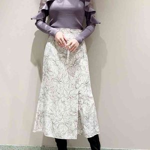 Chic Split Fleur Imprimer Taille Haute Lady Jupe Japon Style Doux Mousseline De Mousseline De Soie Jupe Printemps Été Tempérament Femme Jupes 210514