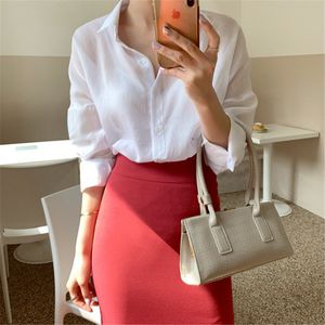 Elegantes mujeres blancas breves delgadas ligeras Streetwear Girls All Match OL Gentle Office Lady Shirts 210421