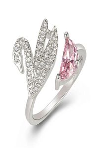 Chic Swan Design Pink Crystal Zirkon Diamonds Gemstones Open ringen voor vrouwen White Gold Color Fashion Jewellery Bijoux Gifts4591132
