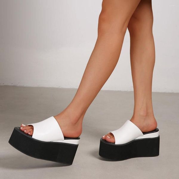 Chic à la mode sur les femmes sandales s chaussures grande taille noir blanc plate-forme épaisse talons compensés mules été pantoufle chaussure talon compensé mule