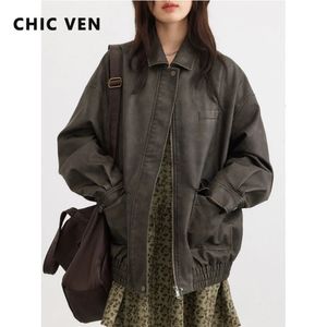 Chique Ven Women Jackets Vintage gewassen vrouwelijke casual jas zware damesjas streetwear losse herfstveer 240408