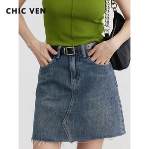 Chique Ven dames rokken retro mini a-line split raw rand denim korte rok voor meisje modeontwerp dames kleding zomer 240424
