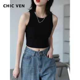 Chic Ven Women Tanks Solid Basic Slim Casual Camis Camis Elastic Elastic Sans manches Crop Top Spring Summer 240421