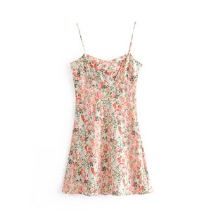 Chic Vintage Sweet Floral Print Midi Sling Dress Dames Nieuwe Mode Vakantie Slanke Sexy Zomer Strand Mini Jurken Mujer Vestidos C0304