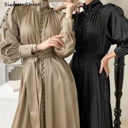 Chic Vintage Femme Robe Femme Dentelle Maxi à poitrine Maxi Vestidos Printemps Robes élégantes à manches longues pour vêtements Corée 210603