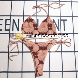 Chaîne de maillot de bain brun sous-vêtements graphique imprimé Bathingsuit Summer Beach Club Club Bikini