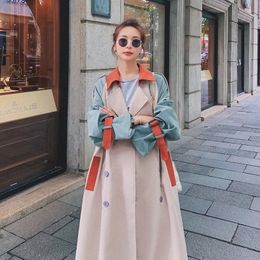 Chique dames kleur matching windbreaker voorjaar herfst Koreaans losse lange overjas plus size Britse trench jas met riem J3AL