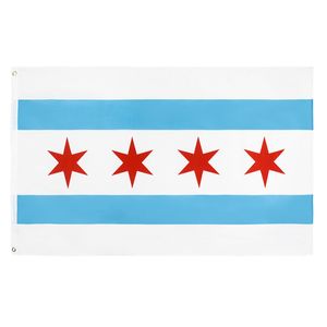 Bandera de Chicago Directo de fábrica al por mayor 3x5Fts 90x150cm Windy City EE. UU. Estado Banner Orden mixta para decoración colgante