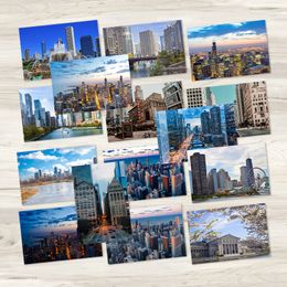 Postal de Chicago, centro financiero de Illinois, tarjeta de felicitación con vistas a la ciudad, 15 tarjetas