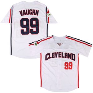 Maillots de baseball Ricky Vaughn 99 pour hommes, chemises à boutons cousus, gris, blanc, marine