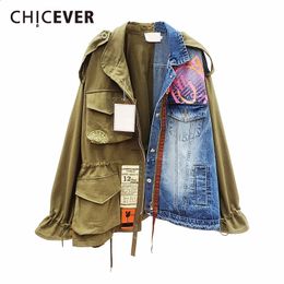 CHICEVER SPRING AUTUME AUTOMNE LAVE DE haute qualité Haule à manches longues Faux deux pièces Denim Patchwork Vintage Coat Femmes Jacket Femmes 240311