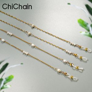 Chichain elegante collar de anteojos con cuentas de perlas de cristal para mujer, elegantes soportes de perlas de vidrio de acero inoxidable, cadenas de guisantes 240108