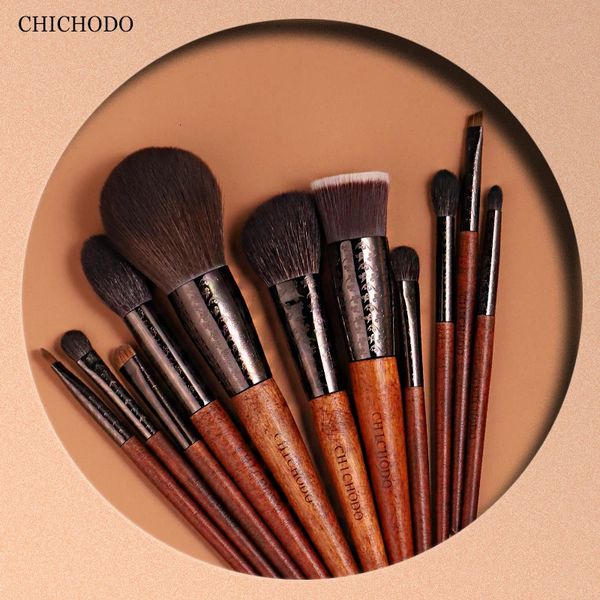 CHICHODO-brocha de maquillaje, serie Amber, brochas de tubo talladas, 11 Uds., juego de cabello Natural, base en polvo, sombra de ojos, herramientas de maquillaje 240124