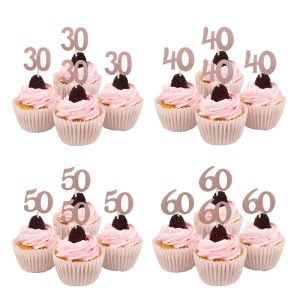 Chicinlife 10pcs 30 40 50 60 ans Cupcake Toppers Birthday Party Anniversary Adult 30th Birthday Cake Accessory Supplies