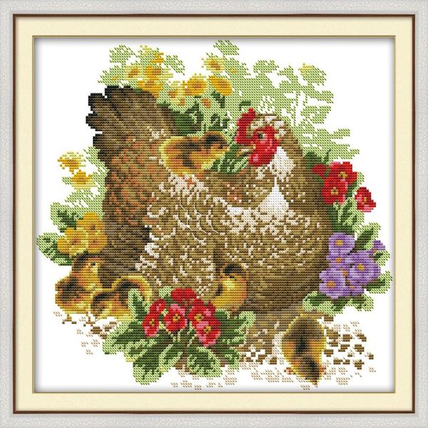 Poulet mère et poussin décoration de la maison peintures à la main point de croix artisanat outils broderie couture ensembles compté impression sur canva281S