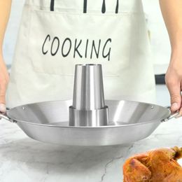 Chicken Roaster Rack Home BBQ Roasting Holder Gegrilde Chicken Pan (zilver)
