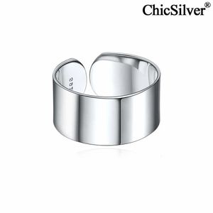 ChicSilver Aanpasbare 925 Sterling Zilveren Ringen voor Vrouwen Mannen Hoog Gepolijst Geborsteld Plain Dome Verstelbare Brede Manchet Ring Band 240103