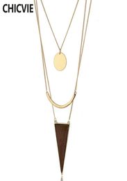 CHICVIE nouveautés Triangle en bois pendentif couches colliers Femme Vintage accessoires colliers pendentifs pour femmes SNE1700279182116