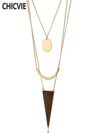 CHICVIE nouveautés Triangle en bois pendentif couches colliers Femme Vintage accessoires colliers pendentifs pour femmes SNE1700271423509