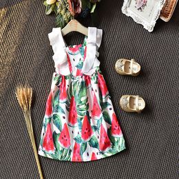 Chidlren kleding meisjes jurk zomer sling print watermeloen kleur jurk cartoon baby schattige mouwloze jurk Q0716