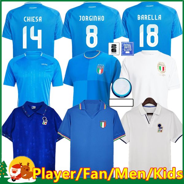 Chiesa Soccer Jerseys 24 25 Italie Raspadori Verratti Barella Donnarumma Totti Lorenzo Politano Zaniolo Miretti Football Uniforme Kit Kit Kit