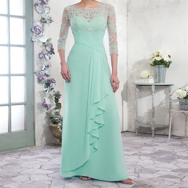 Vestidos de gasa acampanados para madre de la novia con cremallera y botones en la espalda hasta el suelo plisados elegantes vestidos formales de noche 3220